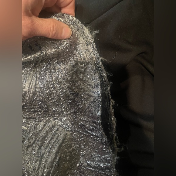 Xscape Metallic Gray Off-Shoulder High-Low Ruffle Gown - Picture 13 of 16